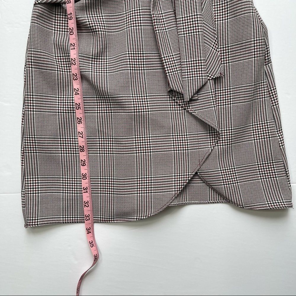 Topshop NEW Houndstooth Front Tie Plaid White Red Mini DresS Size 4 - Picture 11 of 16